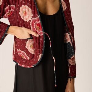 Saskia Jacket Poppy Combo Floral Quilted Jacket - Burgundy